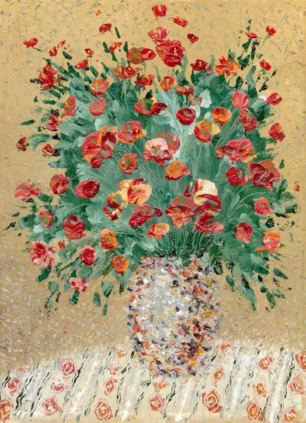 Schilderij van olie. een stilleven uit rode bloemen — Stockfoto
