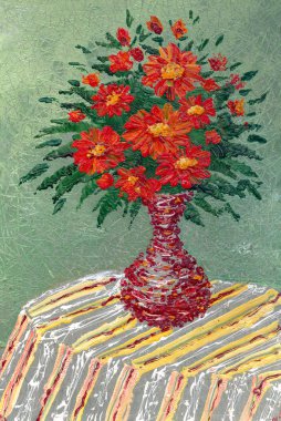 Bouquet of lush red flowers in a vase clipart