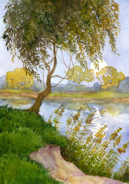 Willow over the river clipart