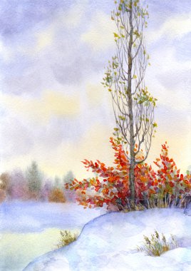 Tall poplar among the snow-covered steppes clipart