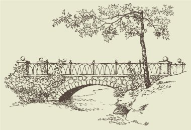 Landscape sketch of stone bridge clipart