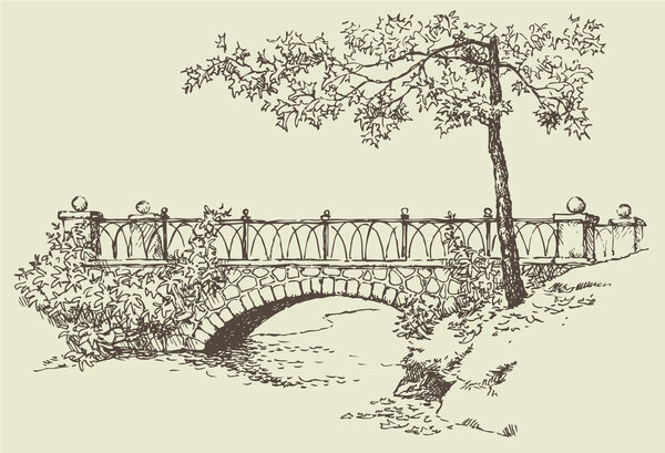 Пейзаж наброска каменного моста
