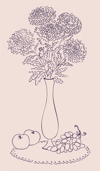 Bouquet de chrysanthèmes en vase haut — Image vectorielle