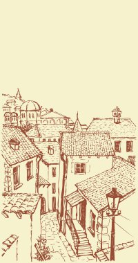 Vector outline. The narrow streets of old town clipart