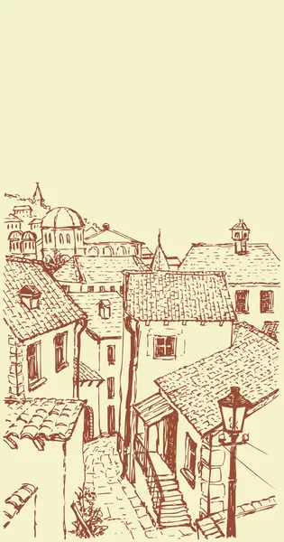 Vector overzicht. de smalle straatjes van de oude stad — Stockvector