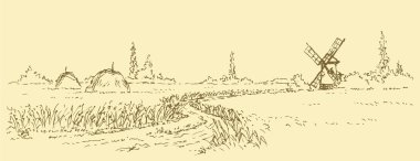 Summer landscape with views of the wheat field clipart