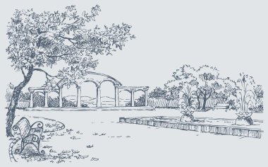 Landscape sketch of autumn park clipart