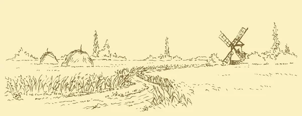 Paisaje de verano con vistas al campo de trigo — Vector de stock
