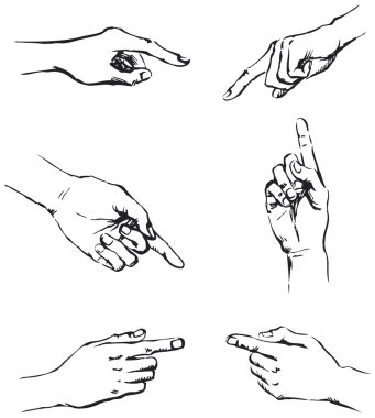 Vector outline of gesticulating hands, pointing at something clipart