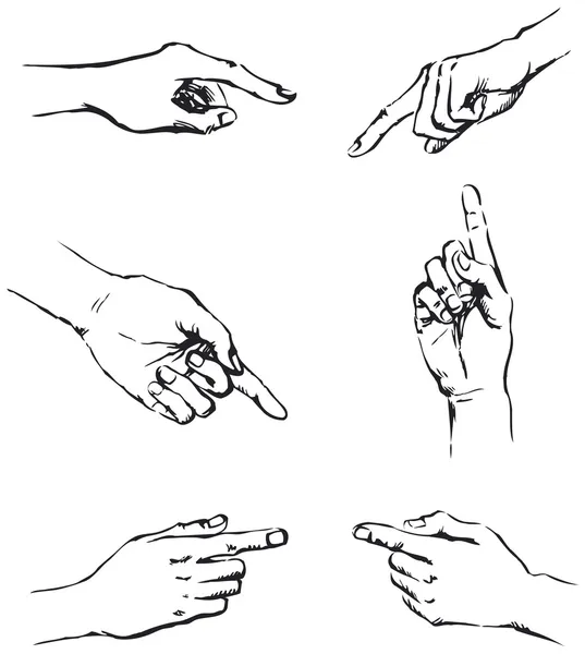 Esquema vectorial de las manos gesticulantes, apuntando a algo — Archivo Imágenes Vectoriales