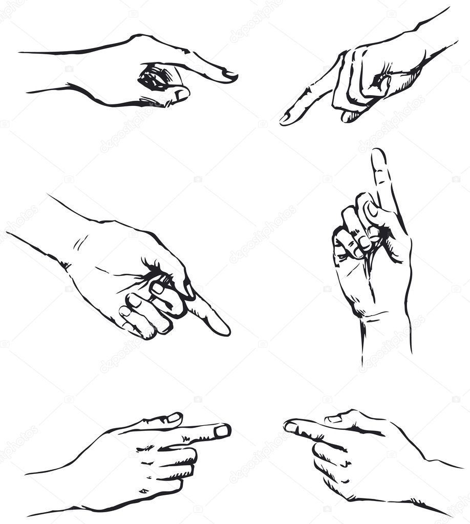 Vector outline of gesticulating hands, pointing at something