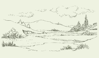 Summer landscape with a river clipart