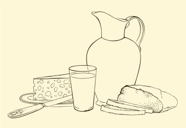 A healthy breakfast of milk bread and cheese clipart