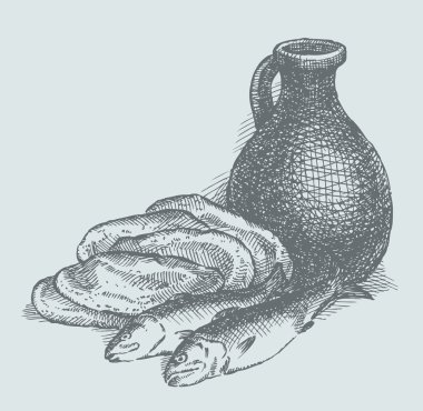 Vector sketch. Still life of a simple peasant food clipart