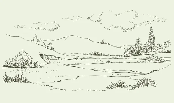 Летний пейзаж с рекой — стоковый вектор