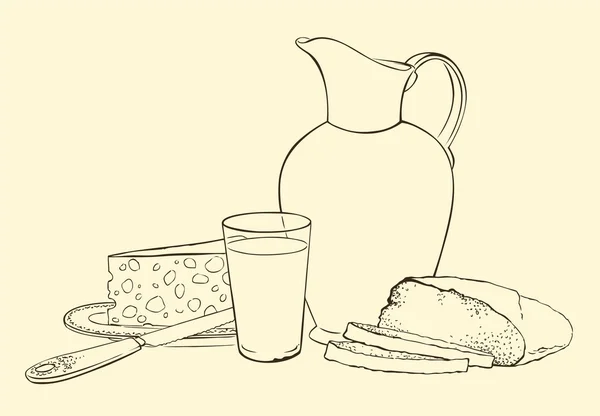 우유 빵과 치즈의 건강 한 아침 식사 — 스톡 벡터