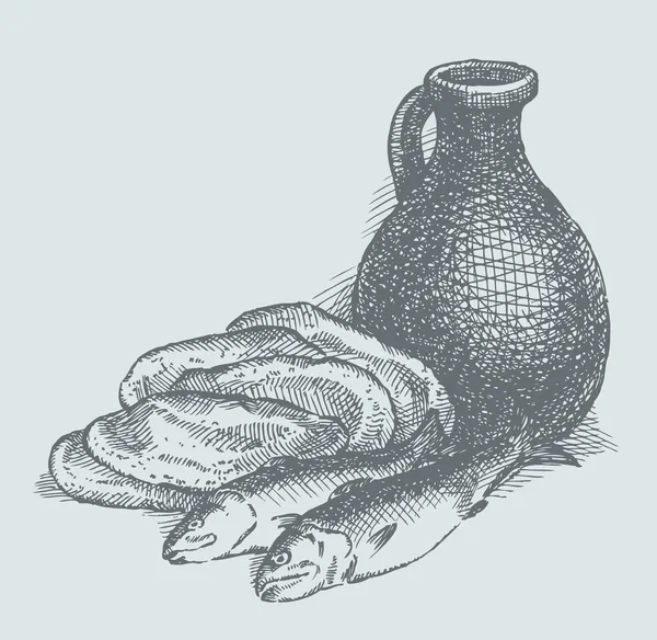 Boceto vectorial. Bodegón de un simple alimento campesino — Archivo Imágenes Vectoriales