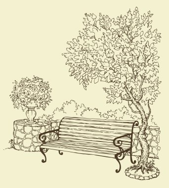 Bench in the park clipart