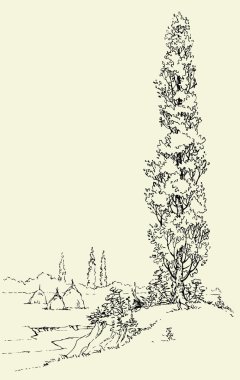 Poplar on the hill clipart