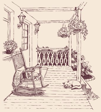 Vector drawing rocking chairs on the veranda clipart