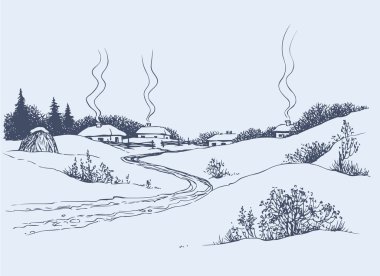 Winter road to the village clipart