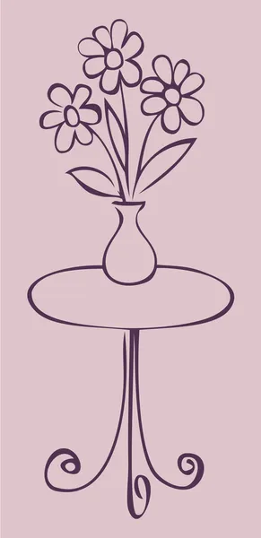 ラウンド テーブルの上の花瓶に花のばんだ — ストックベクタ