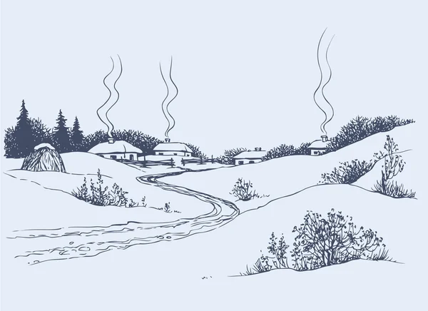 Winterweg zum Dorf — Stockvektor