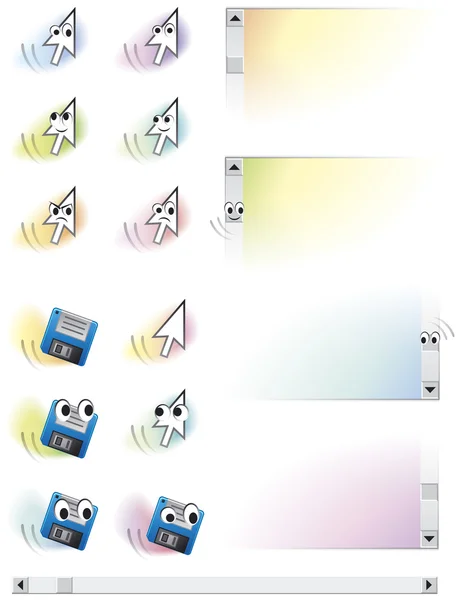 stock vector Cartoon vector characters animated arrows, floppy and scroll bar