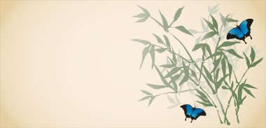 Vector background in oriental style. Butterflies among the bambo clipart