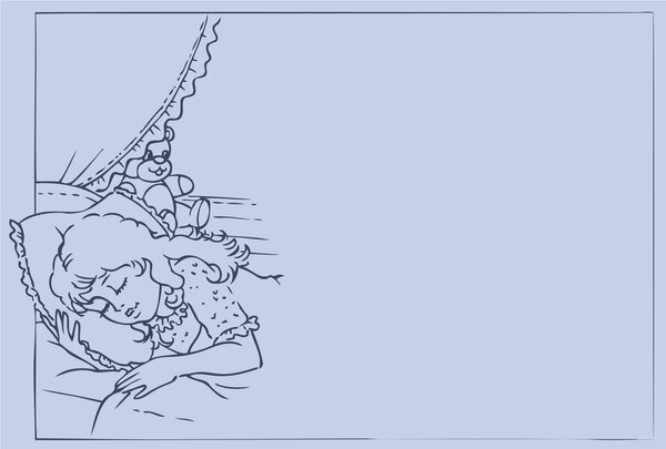 Vector illustration. The little girl sleeping in her crib