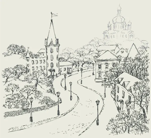 Вектор Ескіз міського пейзажу старої вулиці — стоковий вектор