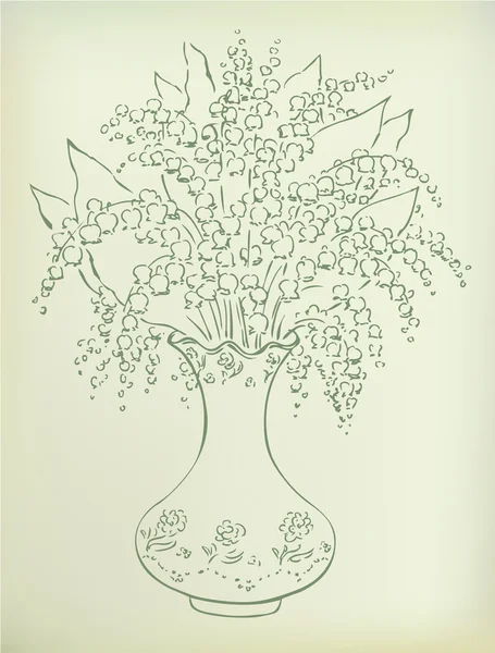 Vector sketch of fragrant lilies in a vase — Stock Vector