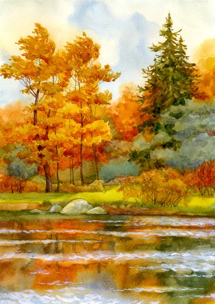 Autumnal forest on the lake — Stock Photo, Image