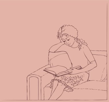 Vector illustration. Girl in a chair reading a book clipart