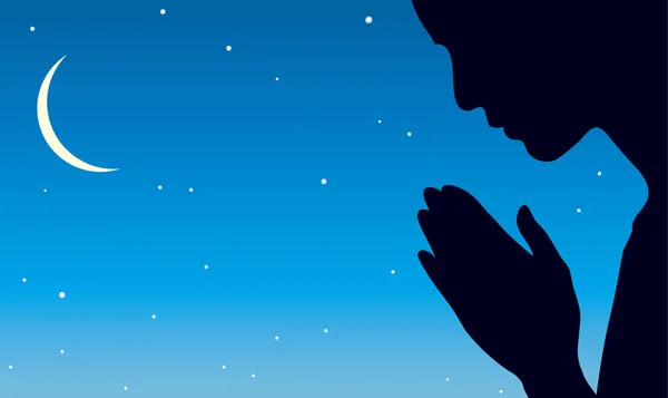 Διανυσματική εικόνα του προσώπου που προσεύχεται το βράδυ — Διανυσματικό Αρχείο