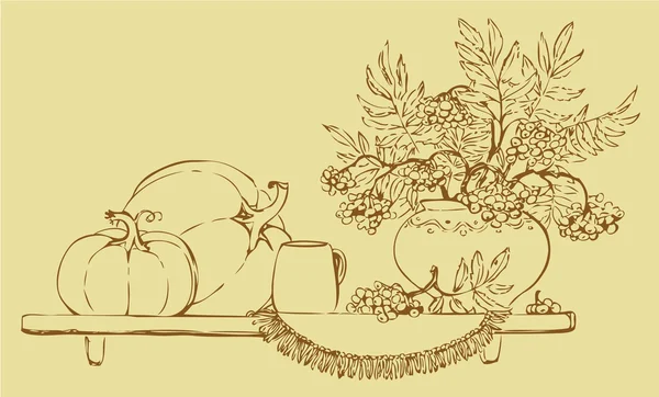 Vecteur nature morte de citrouilles et de frêne bouquet de fruits — Image vectorielle