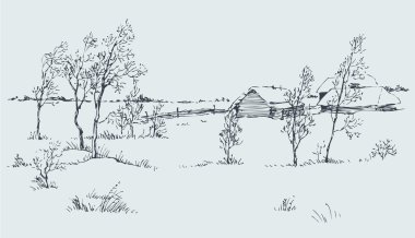 Vector rural landscape. A cold winter day clipart