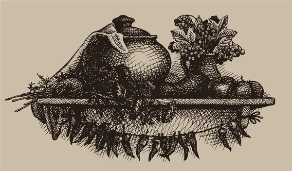 Cuisine vectorielle nature morte avec un pot de porridge — Image vectorielle