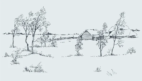 ベクトルの田園風景。冬の寒い日 — ストックベクタ