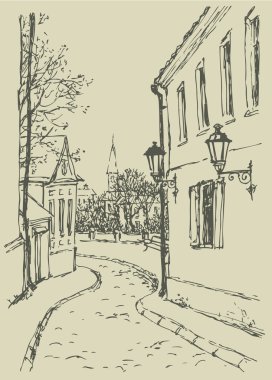 Vector landscape. The narrow streets of old town clipart