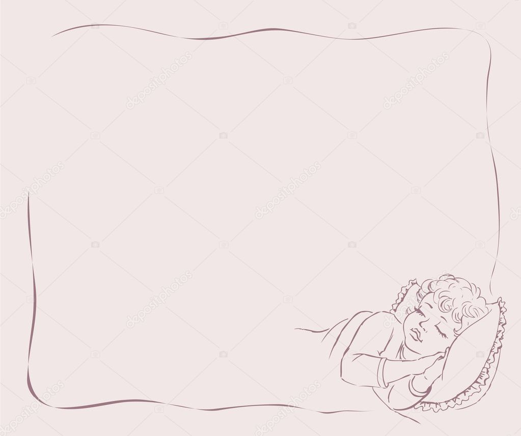 Vector drawing. Baby sleep in bed