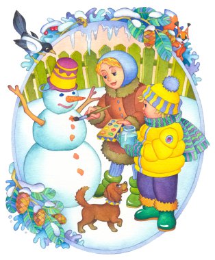 Children in the winter clipart