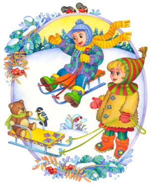 Children in the winter clipart