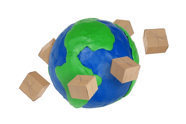 Globe och kartong lådor — Stockfoto
