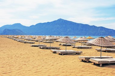 Sun loungers on a famous Iztuzu beach in Turkey clipart