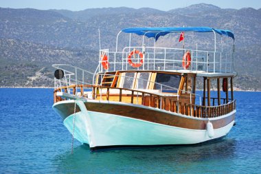 Beautiful wooden ship in Aegean sea, Turkey clipart