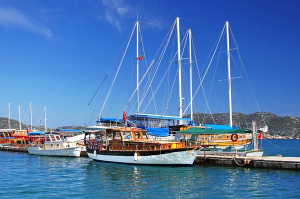 Moored yachts, near Kekova island, Turkey — Stock Photo, Image