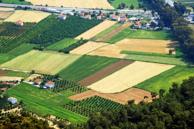 Aerial view over agricultural fields in Turkey clipart