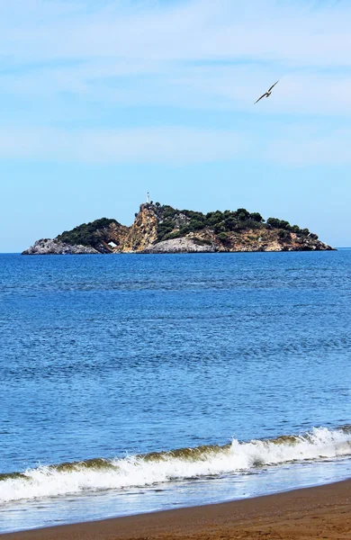 Isola vicino alla spiaggia di Iztuzu e un gabbiano, Turchia — Foto Stock