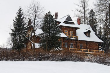 Tatry dağlara kar yağıyor. Zakopane şehir. Polonya.